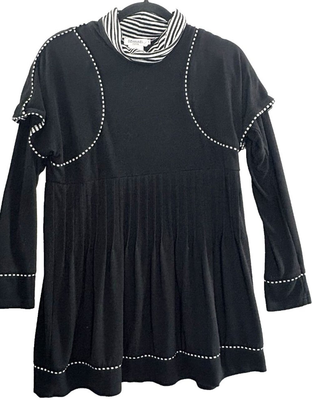 DZHAVAEL Couture Women Fit Flare Turtleneck Sweater Tunic Dress Sz XL Black 2-19